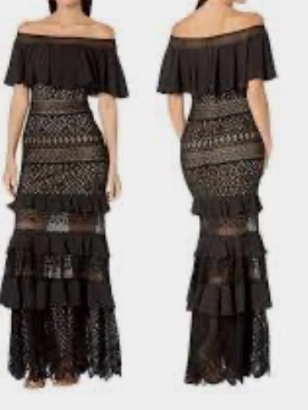 The Tadashi Shoji Alexia Off-The-Shoulder Gown in Black/Nude - Sz 8 NWOT - Picture 2 of 6